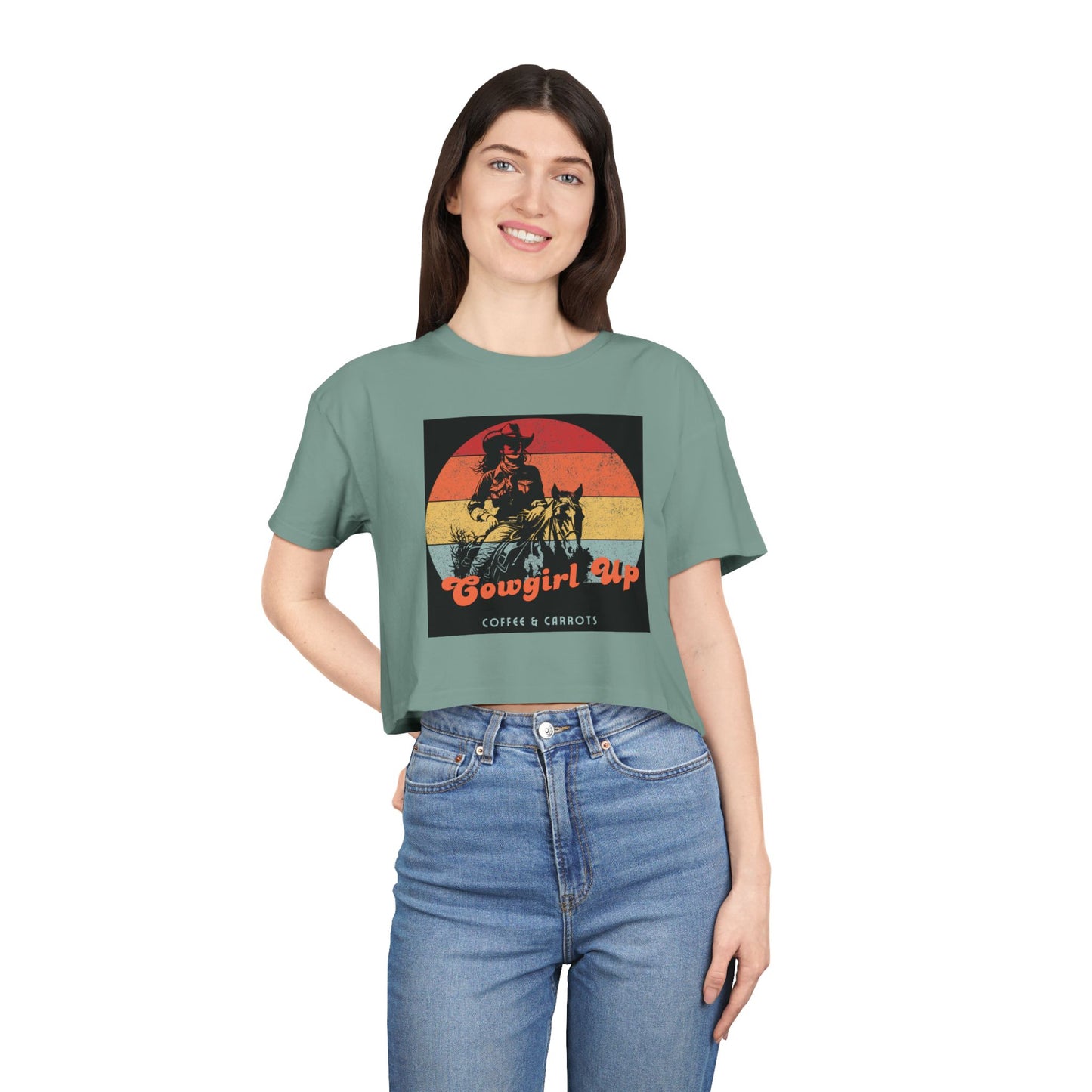 Vintage Cowgirl Crop Tee - Perfect for Festivals, Casual Wear, Gifts, Rodeos, Western Lifestyle