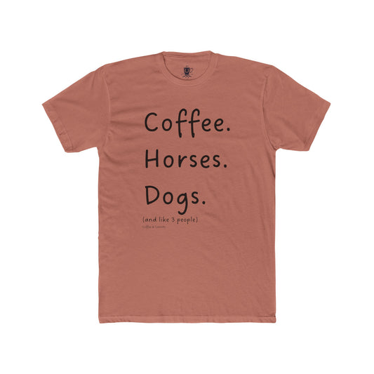 Coffee Horses Dogs Unisex Crew Tee – Perfect Gift for Animal Lovers, Casual Wear, Farm Life Tee, Cozy Everyday Shirt, Unique Gift Idea